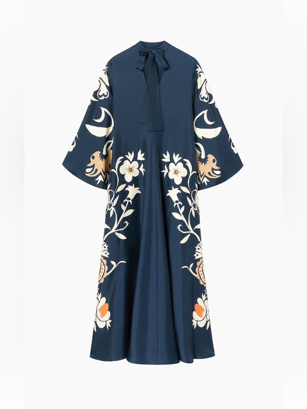 La DoubleJ Magnifico Silk Twill Maxi Dress Navy Botanical Print Size M NWT